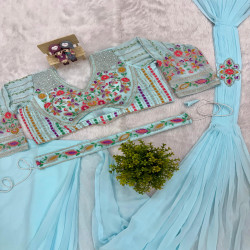 Premium Ready-to-Wear Faux Georgette Drape Saree with Embroidered Blouse & Waist Belt